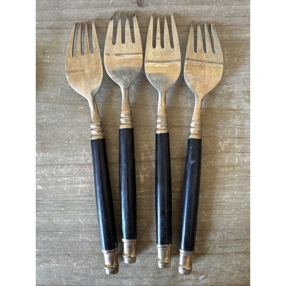 Vintage Brass & Black Bakelite Set Flatware Silverware 32 Piece Set - Picture 5 of 13